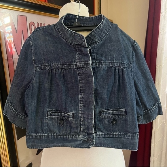 GAP Limited Edition Peter Pan Collar Button Down Cargo Blue Denim Jacket Size XS - Picture 4 of 9